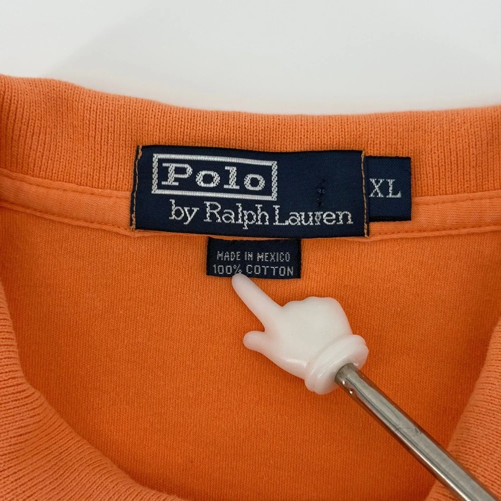 Polo Ralph Lauren Polo Shirt Mens‎ XL Orange Blue Pony Logo Pique Cotton Preppy